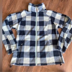 ☘️Columbia woman’s zip front fleece, size large, blue buffalo checks.